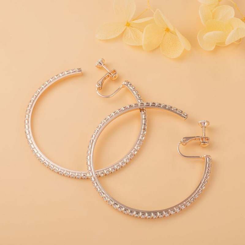 LAXPICOL Fashion Sparkly Austrian Circle Hoop Earrings Clip On Earrings For Women No Piercing Earrrings - Image 4